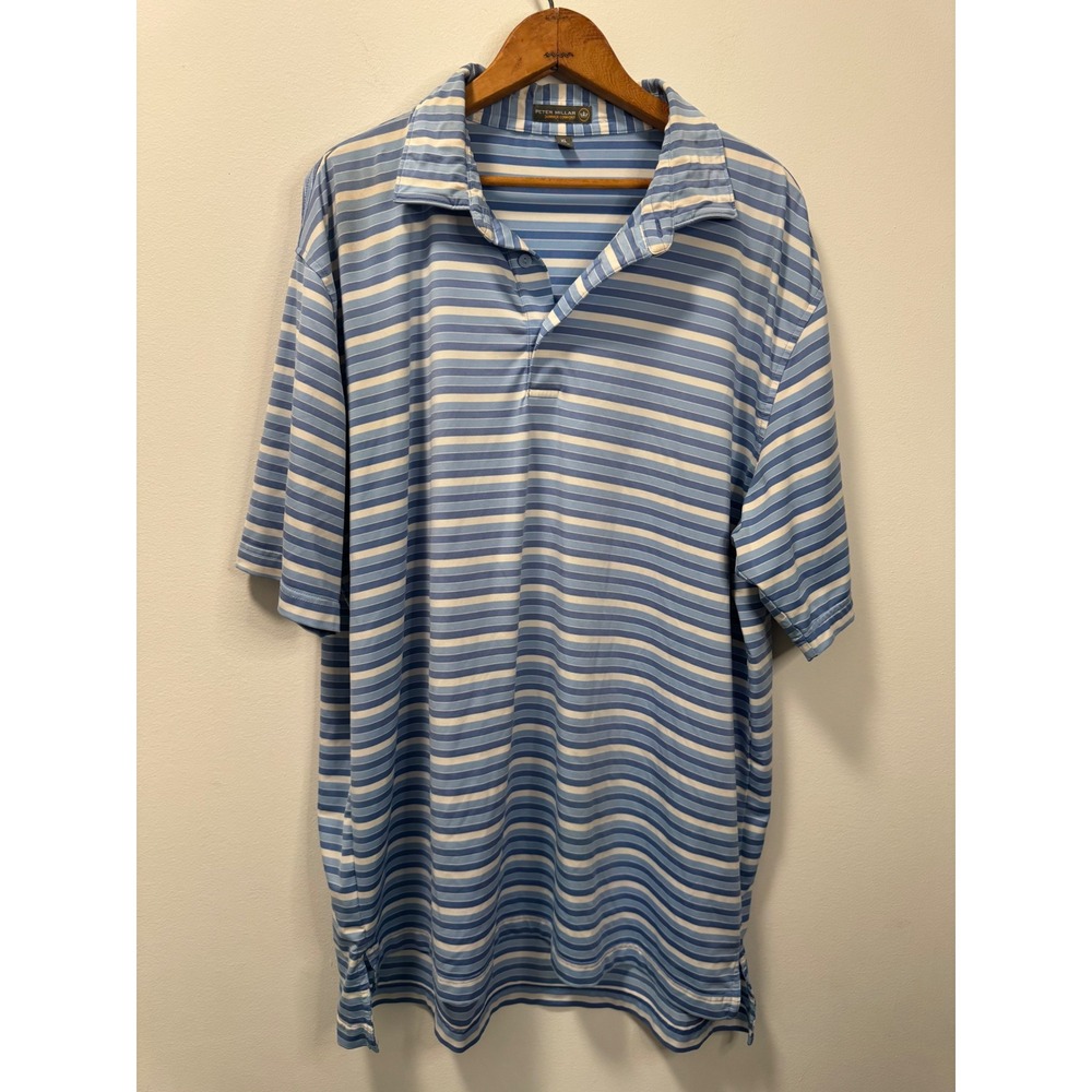 Peter Millar Summer Comfort Bandon Dunes Golf Polo Shirt Blue Striped Mens XL